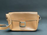tan leather cross body bag with silver hardware