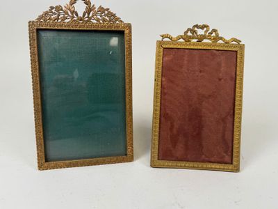 pair of antique gold picture frames with red and green glass
