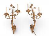 pair of antique brass wall sconces with flowers and leaves