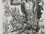 an old black and white drawing of a man holding a wine glass