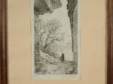 an image of a drawing of a man walking down a path