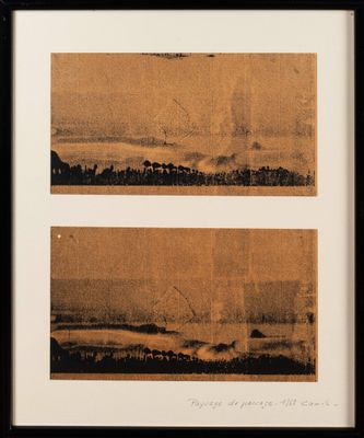 an image of two framed photographs of a landscape with mountains in the distance