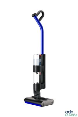 a vacuum cleaner with a blue handle and a black handle