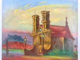 an image of a painting of a castle with a clock tower