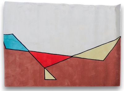 abstract painting of a red, blue, and yellow triangle on a white background