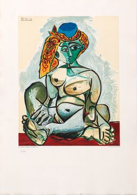 une image d'une peinture représentant une femme avec un chapeau sur la tête