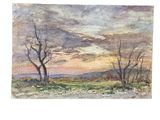 an image of a painting of a landscape with trees in the foreground