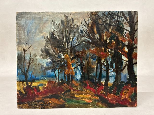 Aimé VALLAT (1912-1993) « Sous-bois en Limousin ». Huile sur pann