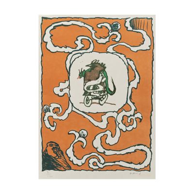 une image représentant un dessin de dragon sur fond orange