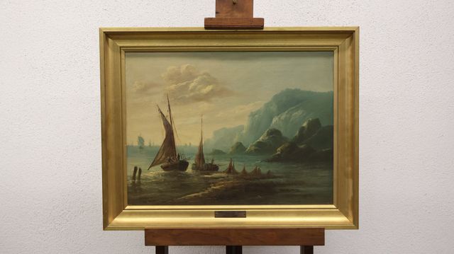 École française vers 1860, Henry... « Marine ». Toilé marouflée s...