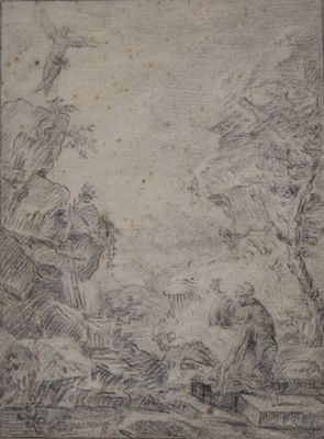 un vieux dessin représentant un homme et une femme dans un environnement boisé