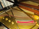 a close up view of a grand piano in a living room