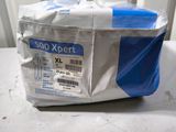 a close up of a box with a blue and white label on it