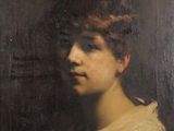 un tableau représentant une femme vêtue d'une robe blanche et d'un châle marron