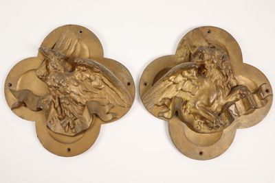 pair of antique brass eagle door handles