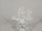 a glass vase with a small white flower inside of it