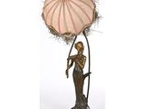 une image représentant une statue d'une femme tenant un parapluie rose