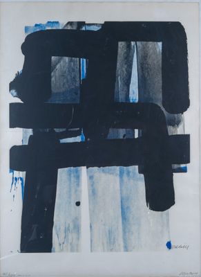 une image représentant une peinture en noir et blanc sur laquelle est appliquée de la peinture bleue