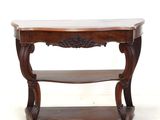 an image of a wooden table with a marble top on a white background