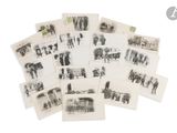 several old black and white photographs of people and horses
