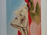 a picture of a painting of a woman with a flower on her head