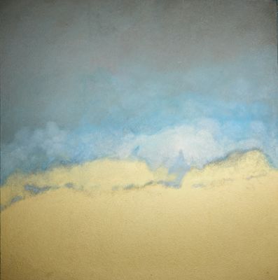 une peinture représentant un ciel avec des nuages en arrière-plan