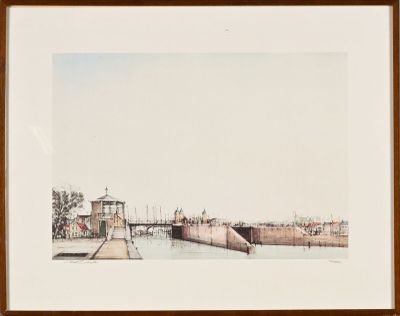 Ecole française du XXe siècle Vue du port de La Rochelle Lit…