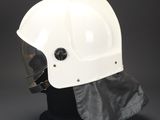 a white helmet on a black mannequin head