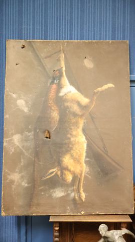 PAILLER « gibiers » huile sur toile signée (nombreux accidents) d...