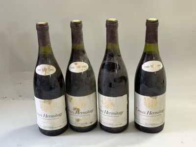 4 bouteilles CROZES HERMITAGE "Cuvé Prestige" 1989 (étiq lég…
