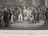 a drawing of a large group of people standing in front of a crowd