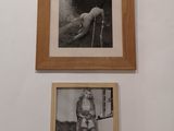 two framed pictures of a woman sitting on a couch