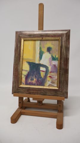 BIZOK « Femme à la Cruche ». Huile sur papier ou carton. Signée e...