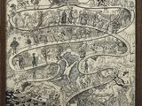 a drawing of a map of the world in a wooden frame