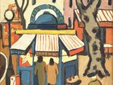 un tableau représentant une scène de rue avec des passants