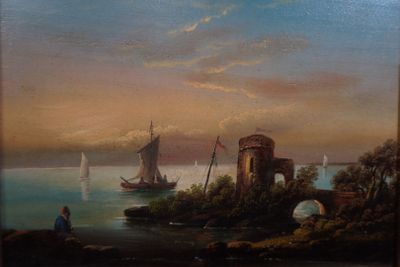 painting of a painting of a boat in a body of water