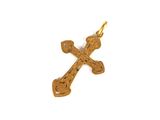 a close up of a gold cross on a white background