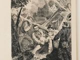 an image of a black and white drawing of people in a wooded area