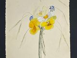 tableau représentant un bouquet de fleurs jaunes et blanches sur fond noir