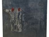 une image représentant un tableau où l'on voit deux personnes debout devant un fond sombre