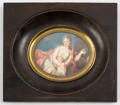 Miniature ovale fin XVIIIe début XIXe siècle Venus et cupido…