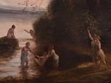 a painting of a group of people in a body of water