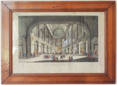 an old picture of a large building with a lot of people in it