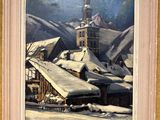 une photo d'un tableau représentant une ville recouverte de neige