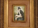 an image of a painting of a man in a top hat sitting on a chair