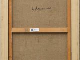 a painting of a wooden frame with a label on it
