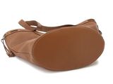 a close up of a brown bag on a white background