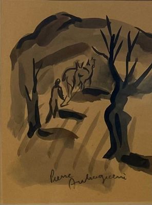 une photo d'un tableau représentant un arbre au centre de l'image