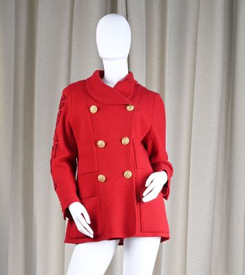 CHANEL Boutique Veste en tweed rouge à col châle, double bou… - Photo 1