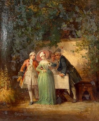 Léonard Saurfelt (c.1840-?), Scène galante, huile sur toile.